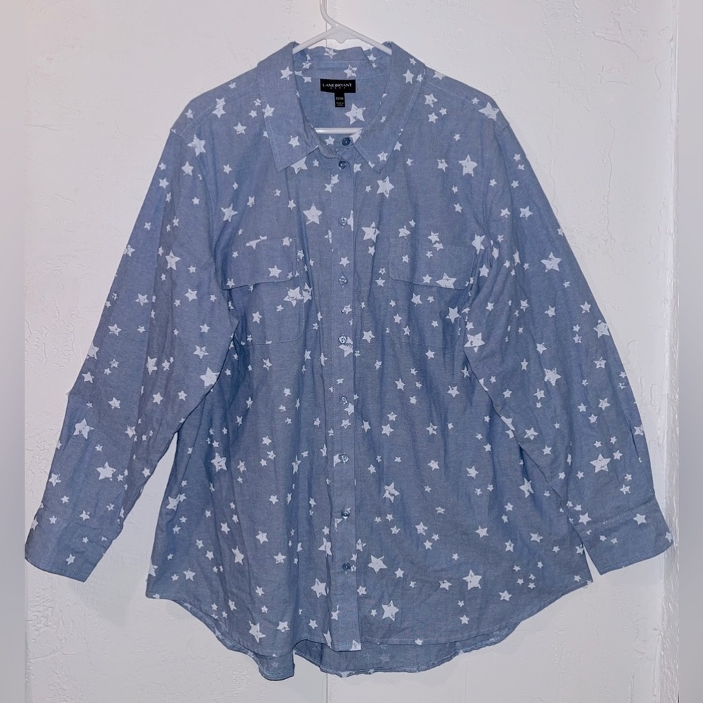 Lane Bryant Blue Star Button Down Shirt
